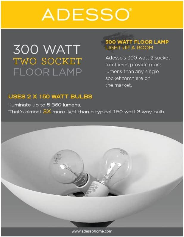 71.5" Expo Floor Lamp Silver - Adesso: ETL Listed, Metal Body, Glass Shade, 2 Sockets, Modern Design