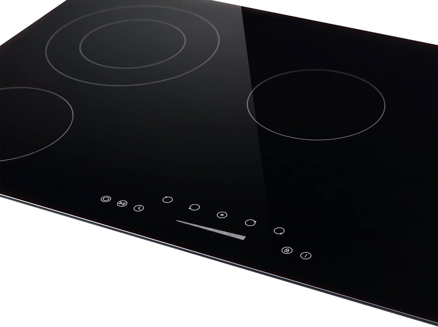 36-Inch Black Glass 5-Burner Electric Cooktop with Dual Elements