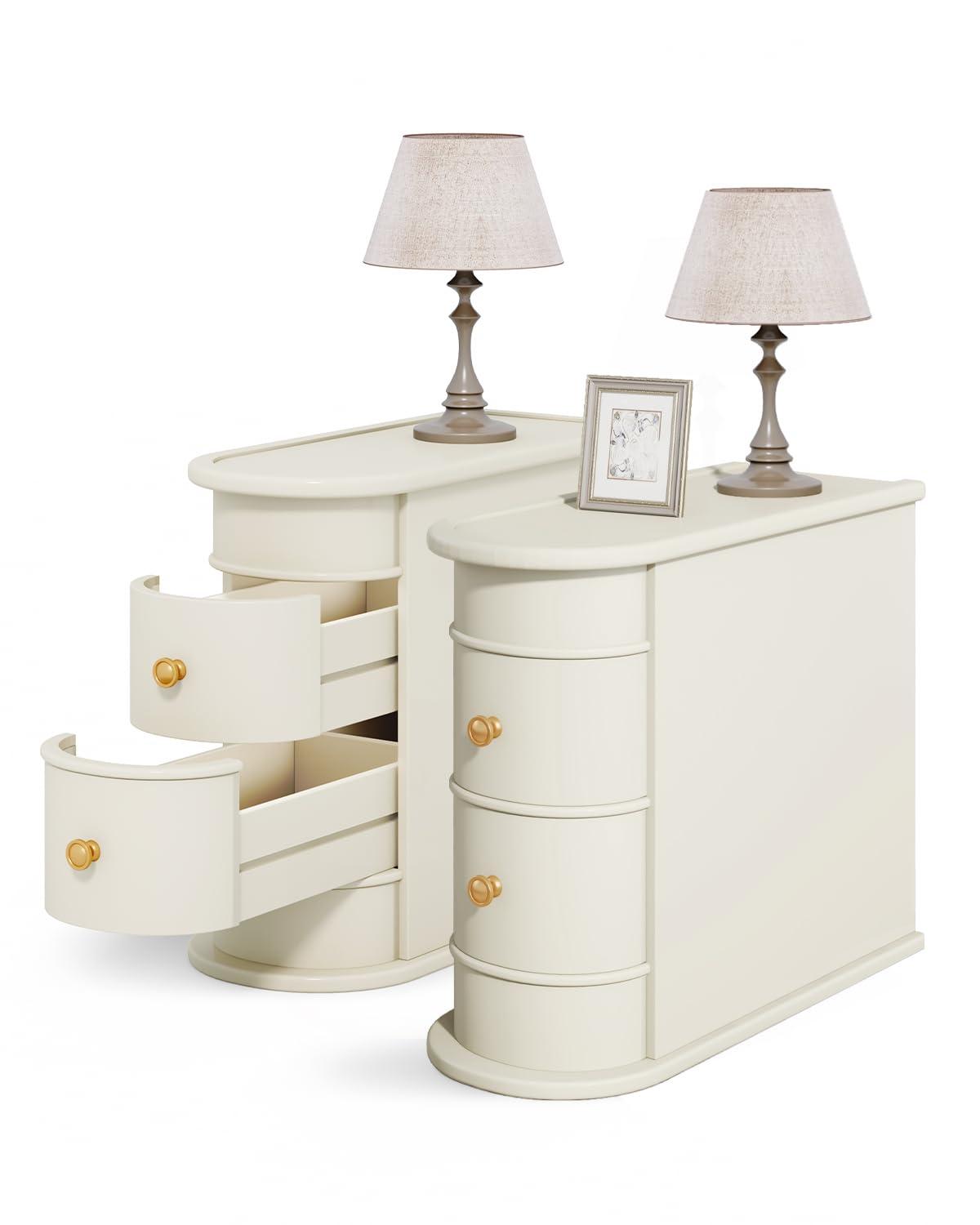 Hommoo Wood Narrow Nightstand with 2 Drawers Off-White