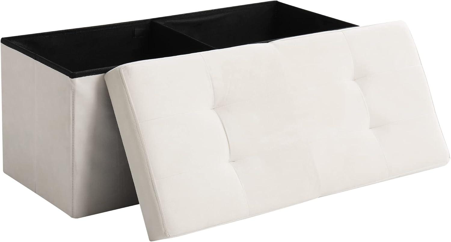 Cream Velvet Tufted Foldable Storage Ottoman Bench