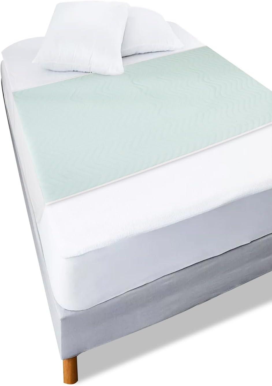 Waterproof Light Green Polyester Bed Pad with Tucks