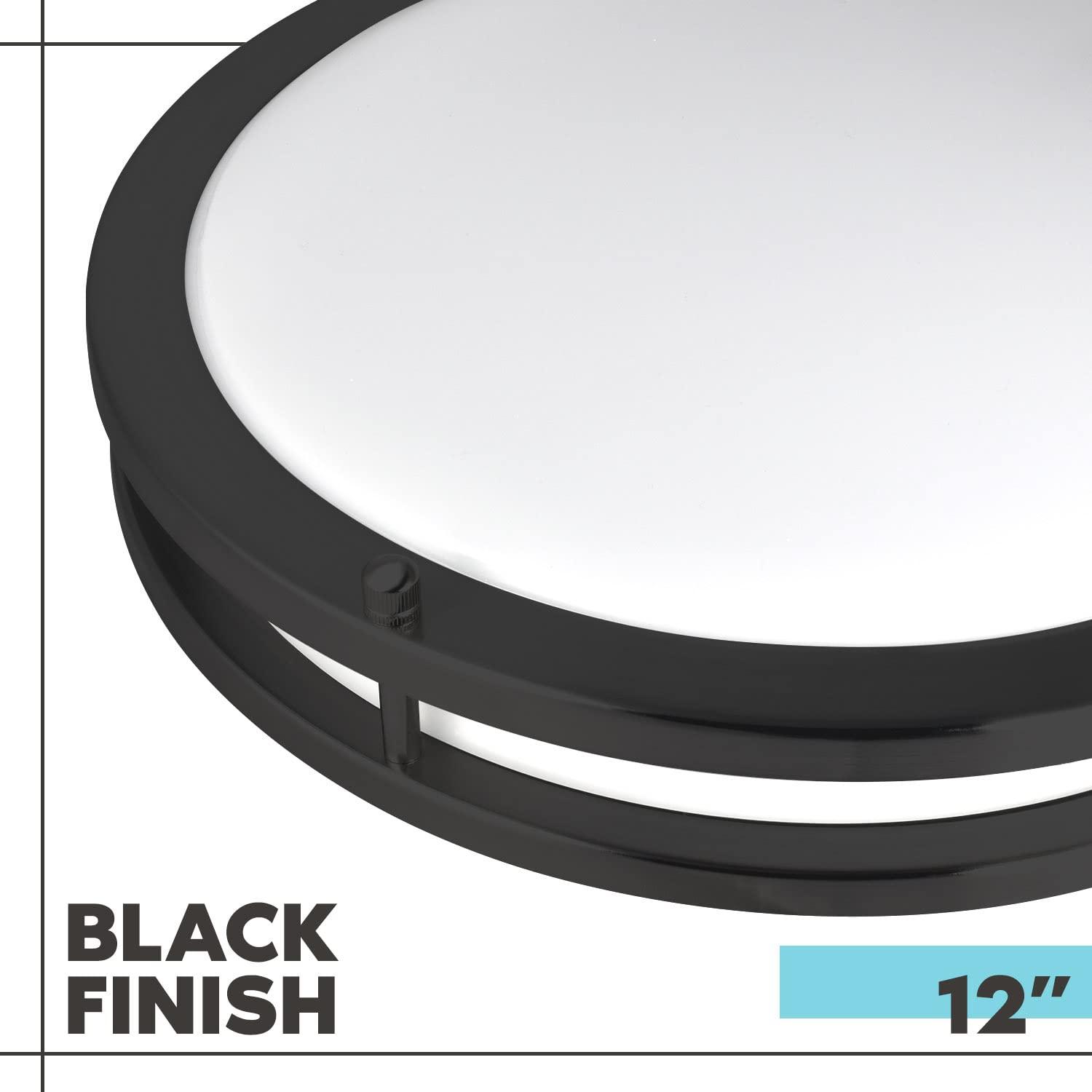 Luxrite 12 inch LED Flush Mount Ceiling Light, 5 Color Selectable 2700K-5000K, Dimmable, 14W, 1120 Lumens, ETL Listed, Matte Black