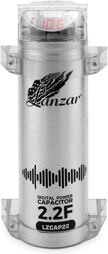 Lanzar 0.2 Farad Digital Power Capacitor - High-Performance Car Audio Accessory with Red Digital Display