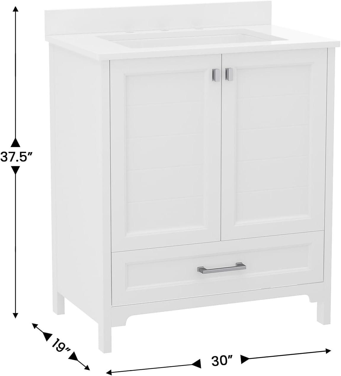 Flash Furniture 30 Inch Bathroom Vanity with Undermount Sink, Cabinet, and Drawer in White