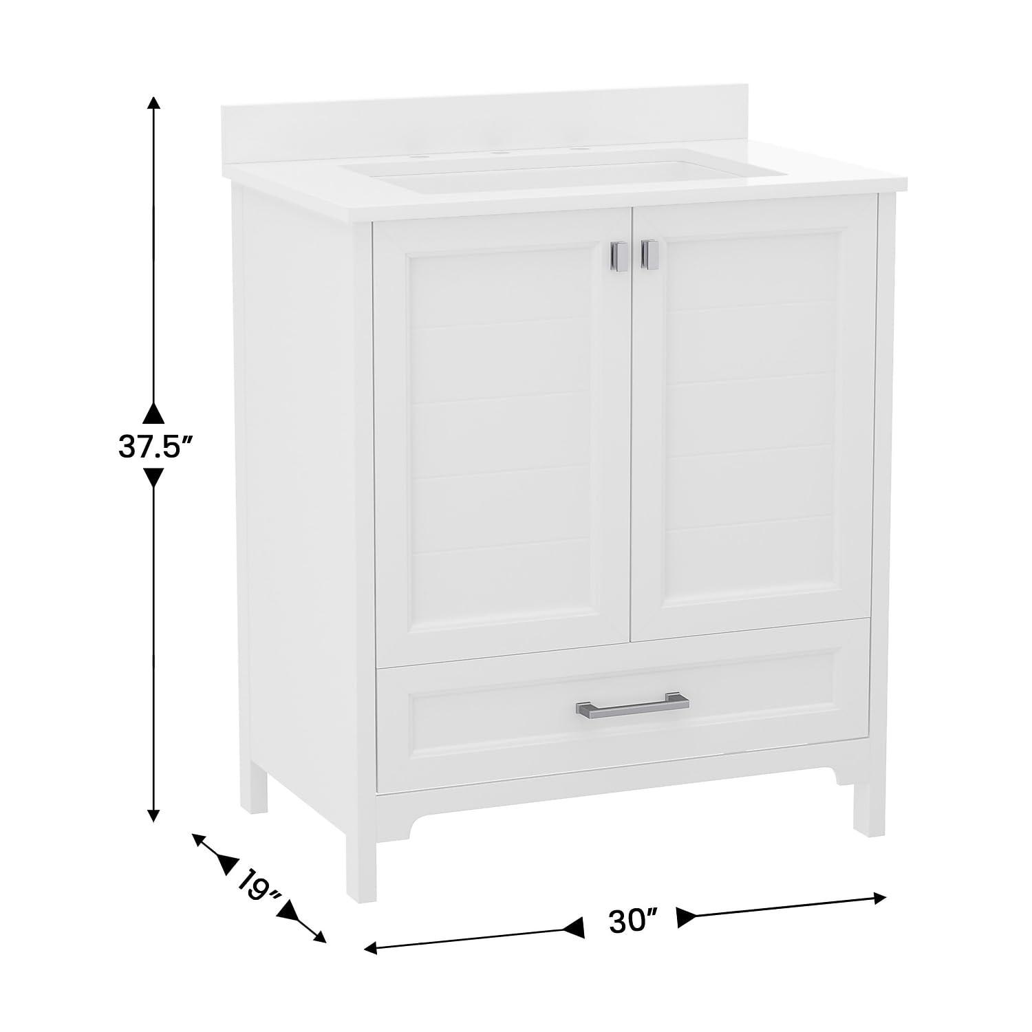 Flash Furniture 30 Inch Bathroom Vanity with Undermount Sink, Cabinet, and Drawer in White