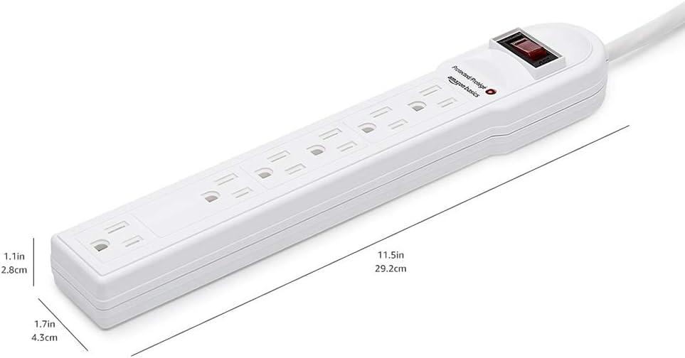 White 6-Outlet Surge Protector Power Strip with LED Indicator