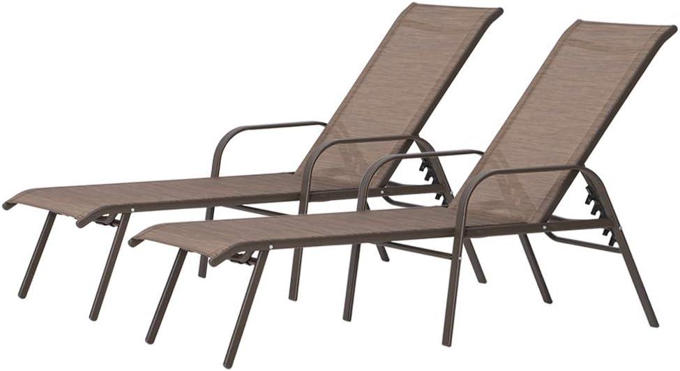 Crestlive Products Set of 2 Aluminum Patio Chaise Lounge Chairs Outdoor Recliners, Brown