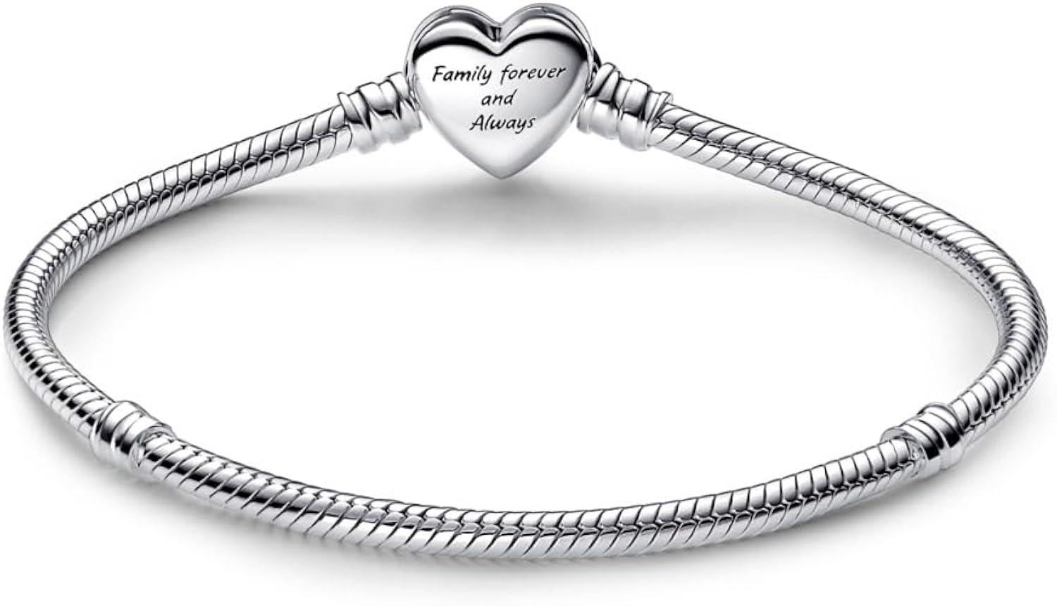Sterling Silver Infinity Heart Clasp Snake Chain Bracelet, 6.7"