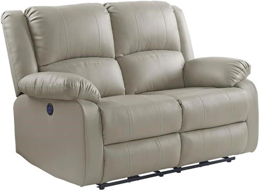 Zuriel 55'' Beige Leather Pillow-Top Loveseat with USB Ports