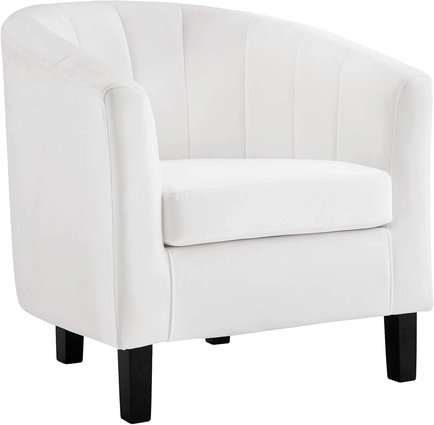 Elegant White Velvet Barrel Accent Chair with Channel Tufting