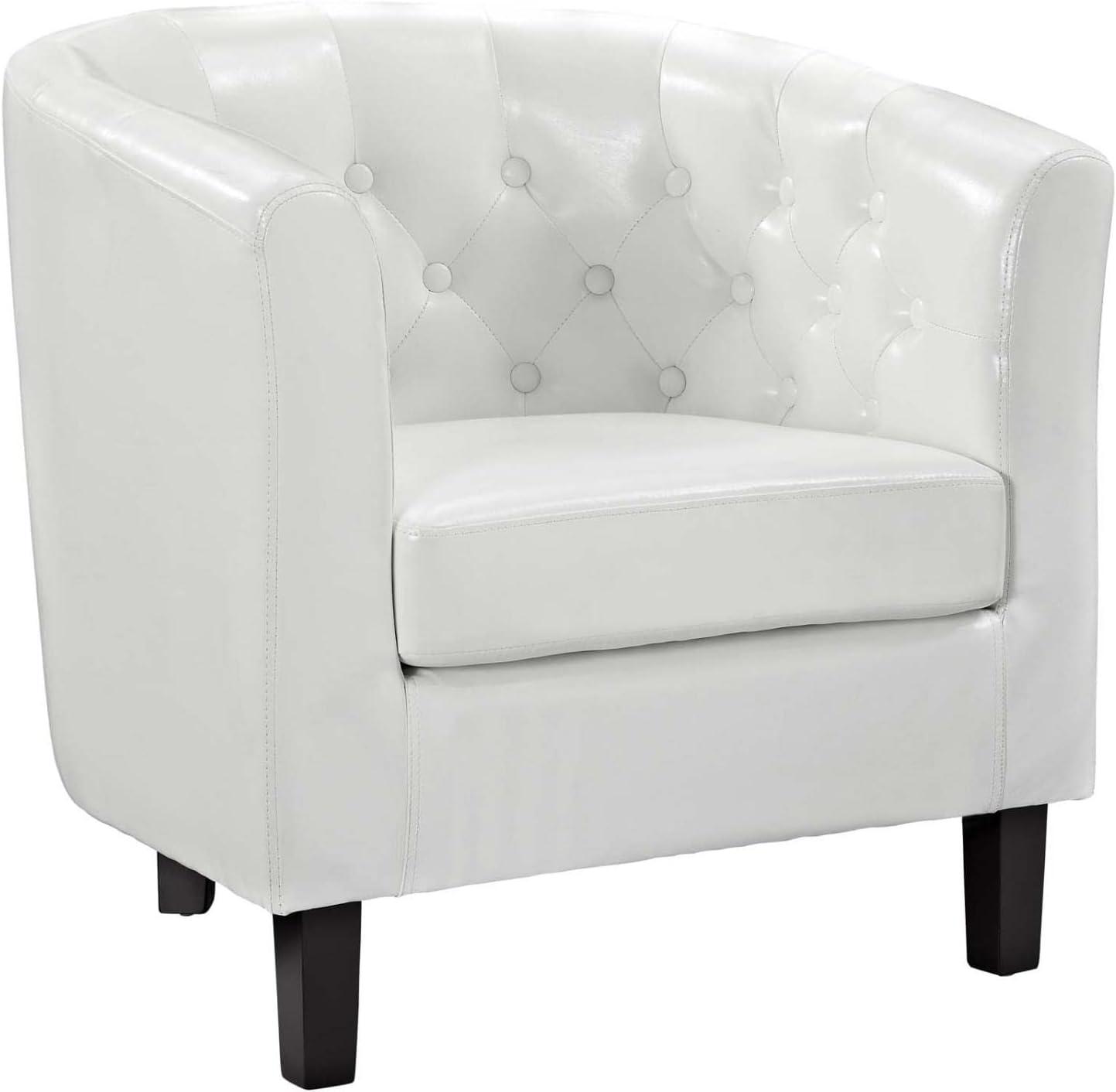 Elegant White Faux Leather Tufted Accent Chair with Wood Legs