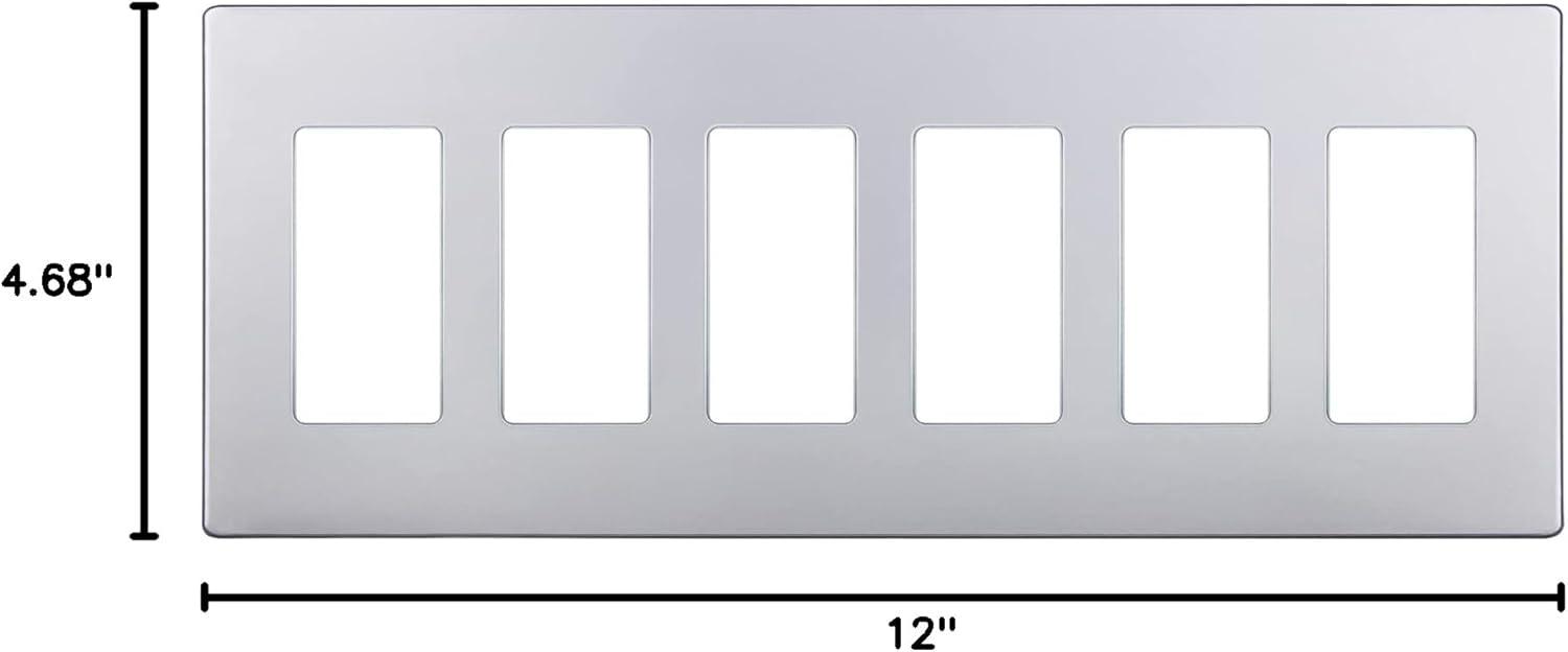 Silver 6-Gang Screwless Decorator Wall Plate