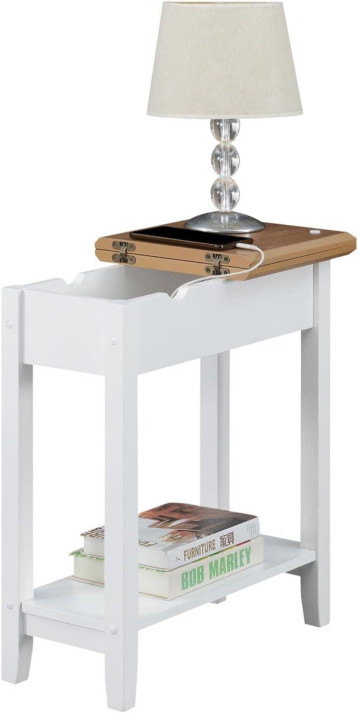 Convenience Concepts American Heritage Flip Top End Table with Charging Station and Shelf, Driftwood/White