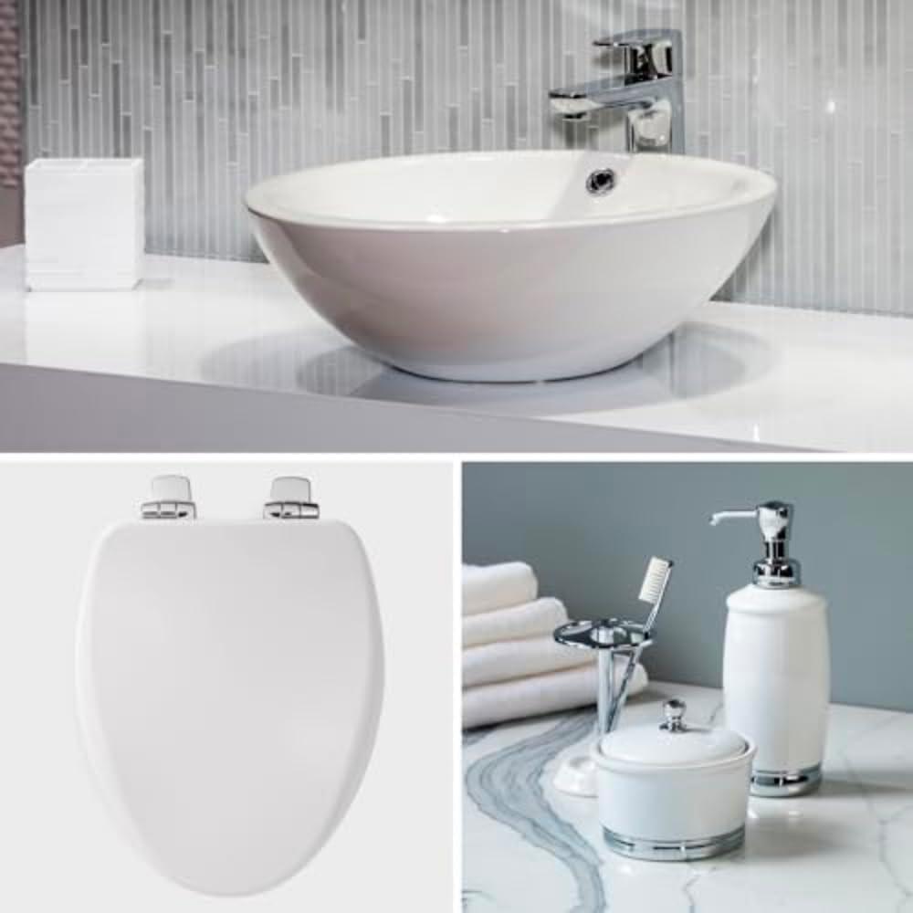 Bemis 9170CSLA 000 Alesio Round High Density Enameled Wood Toilet Seat in White with STA-TITE Seat Fastening System, WhisperClose, Precision Seat Fit Adjustable Chrome Hinge and Super Grip Bumpers
