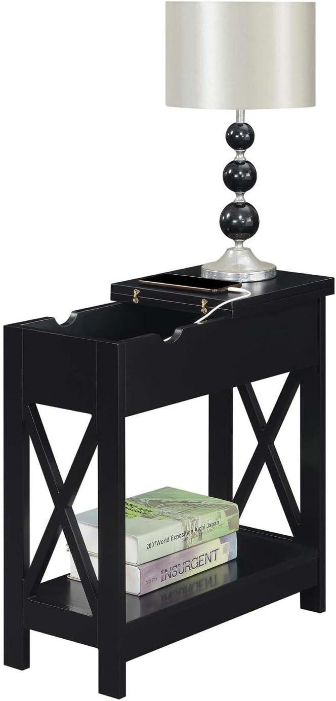 Oxford Flip Top End Table with Charging Station in Black Wood Finish