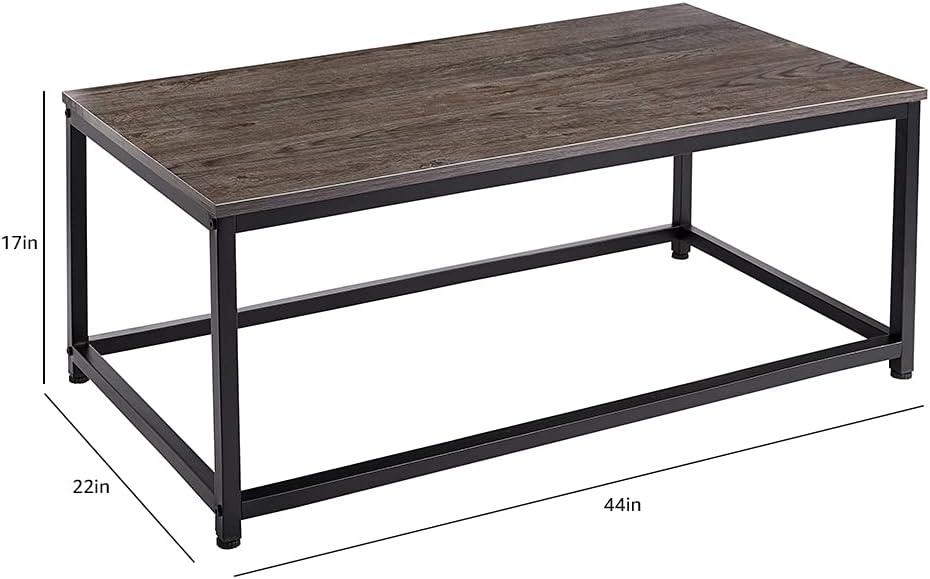 Dark Brown and Black Industrial Coffee Table with Metal Frame