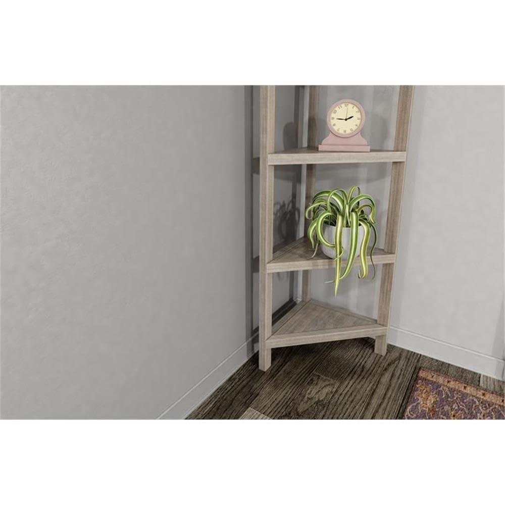 NewRidge 4-Tier Corner Wooden Bookcase Washed Grey