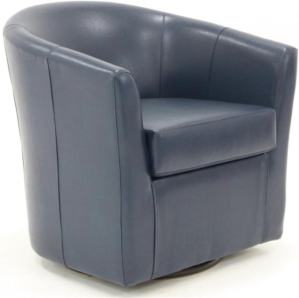 Pemberly Row 19"H Traditional Faux Leather Swivel Club Chair in Blue