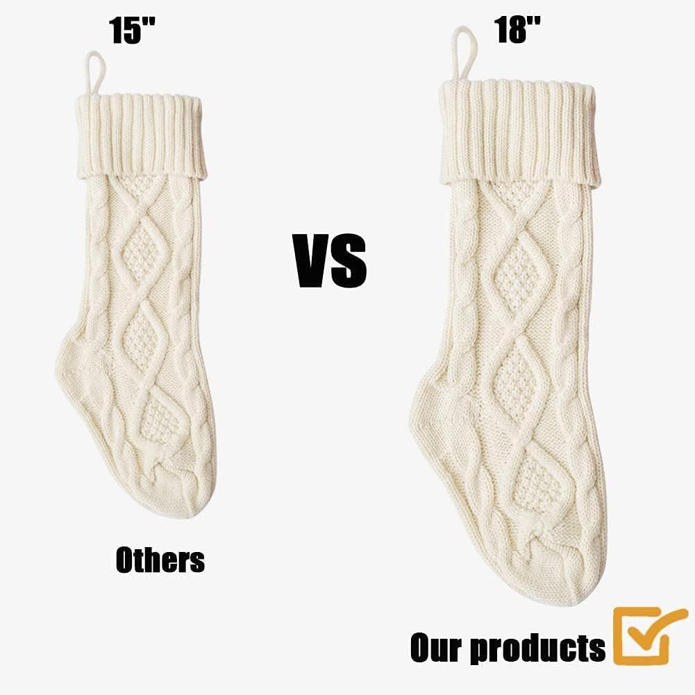 Pack 6, 18" Ivory Cable Knitted Christmas Stockings for Family Holiday Xmas Party Decor