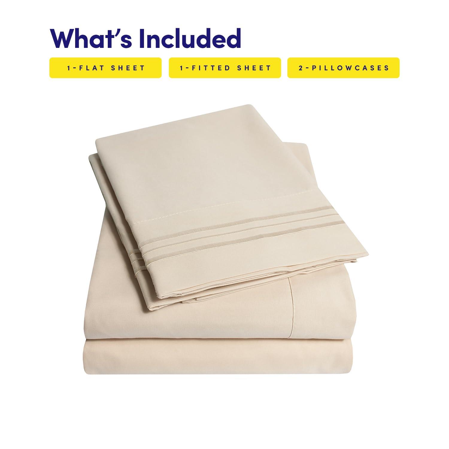 King Ivory Embroidered Deep Pocket Cotton Microfiber Sheet Set