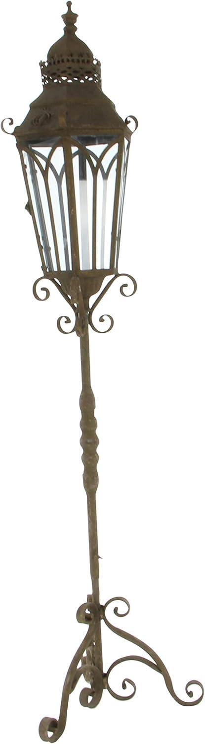 Rustic Elegance 56" Rust Brown Iron & Glass Hanging Candle Lantern