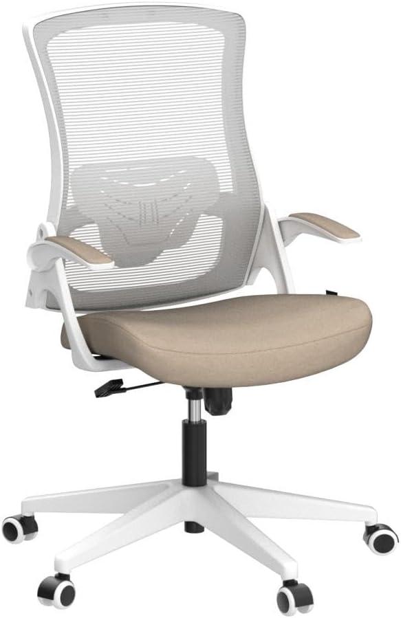 Neo Chair Ergonomic High Back Office Chair with Flip-up Arms Adjustable Lumbar Support, Beige