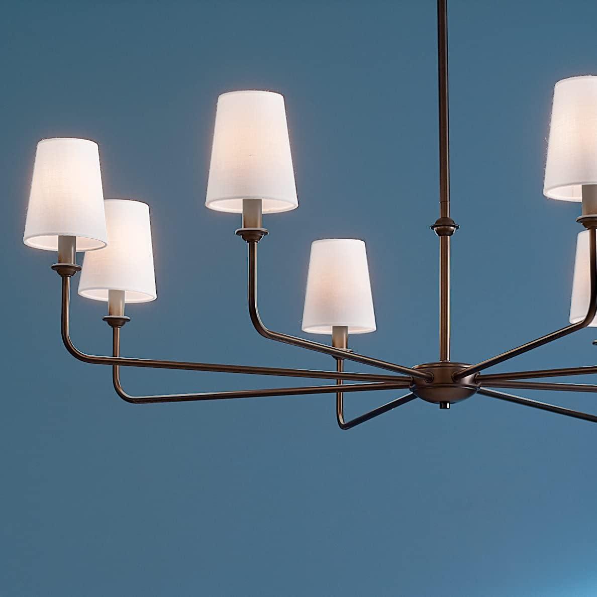 Classic 8 Light Chandelier with White Linen Shades