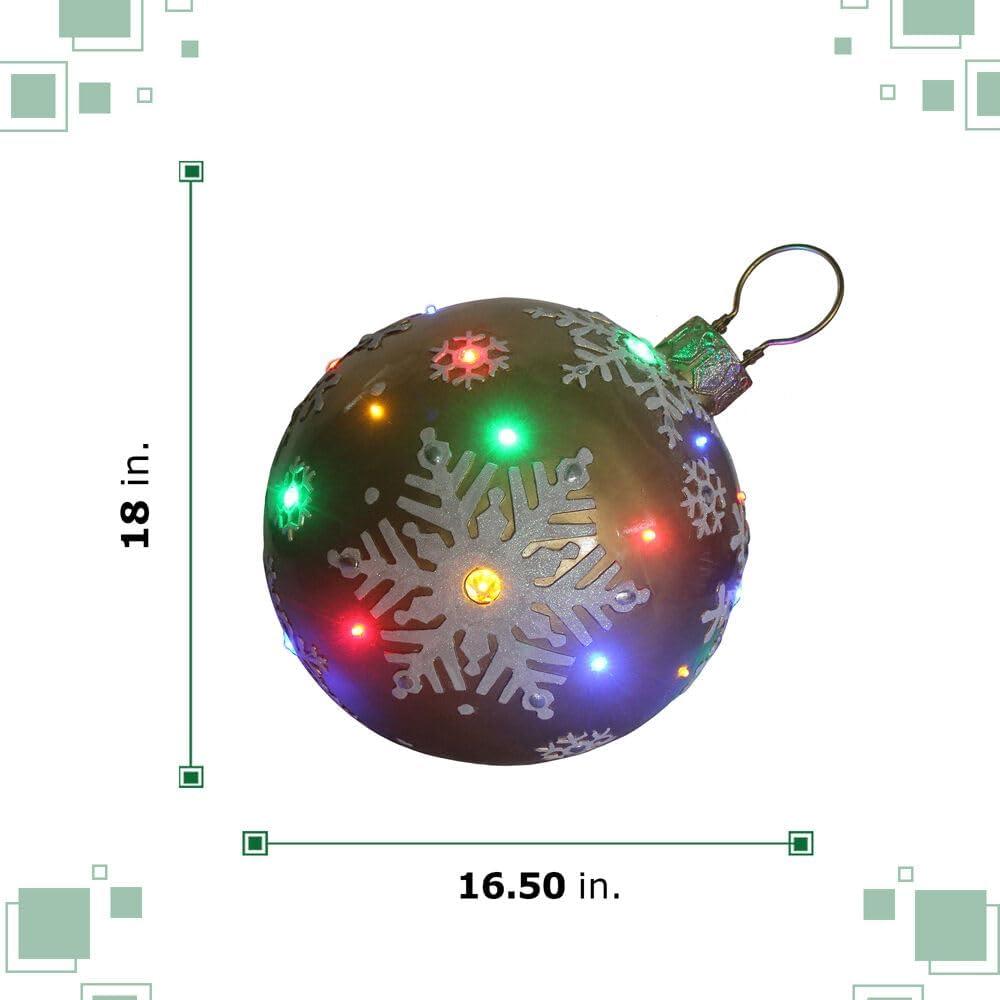 Fraser Hill Farm Indoor/Outdoor Oversized Christmas Decor w/ Long-Lasting LED Lights, 18-In. Jeweled Ball Ornament w/Snowflake Design in Gold