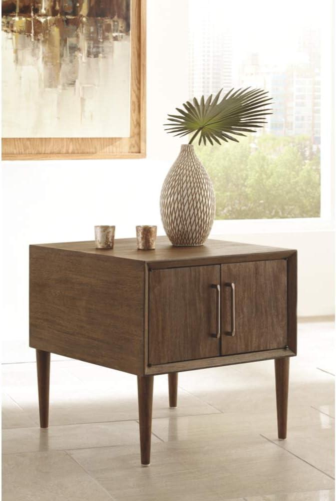 End Table Brown - Signature Design by Ashley: Mid-Century Storage Accent Table with Tapered Legs