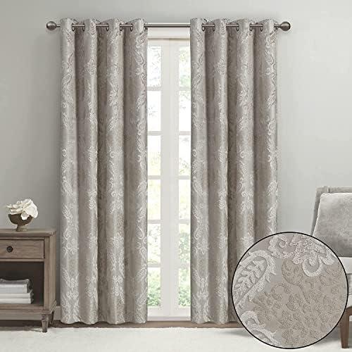 Madison Park Amelia Knitted Jacquard Paisley Total Blackout Grommet Top Curtain Panel