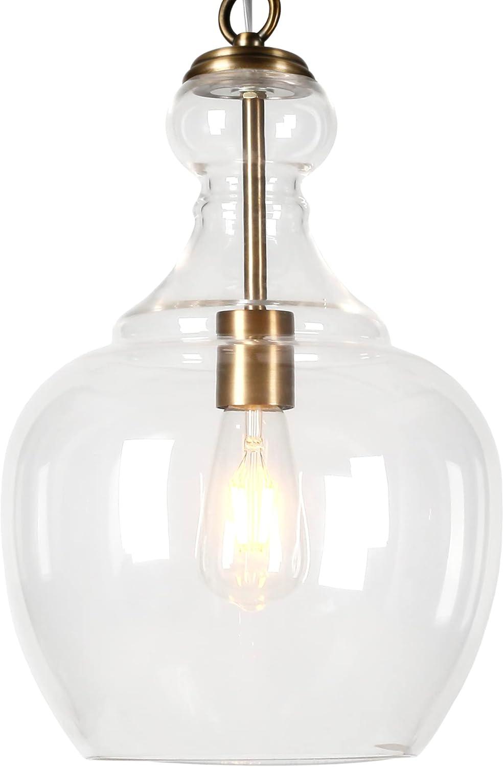 Evelyn&Zoe 11" Brass Metal/Glass Pendant