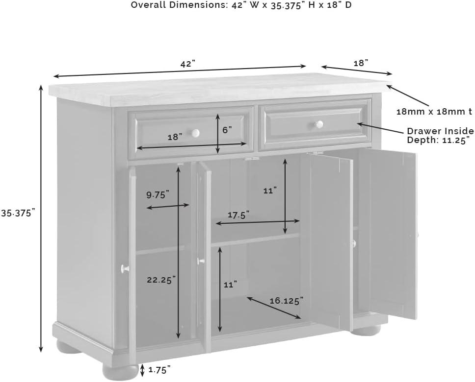 Avery Distressed Black Kitchen Island with Faux-Marble Top