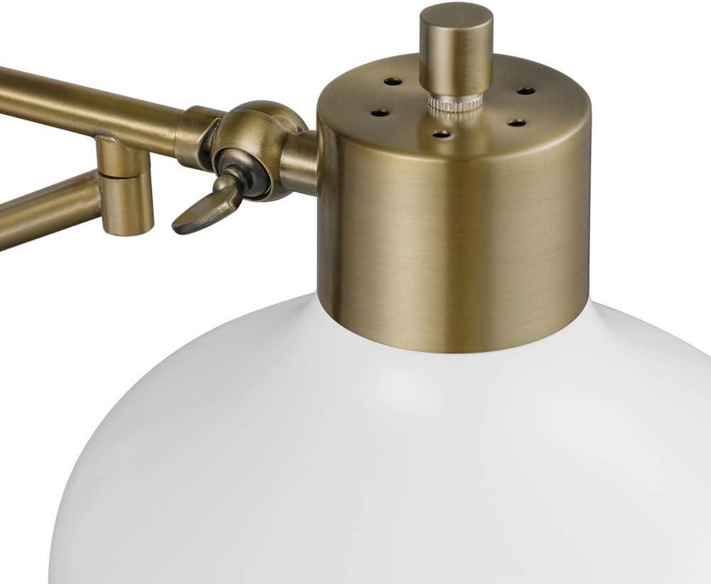 Globe Electric Berkeley 1-Light White and Brass Plug-in or Hardwire Swing Arm Indoor Wall Sconce