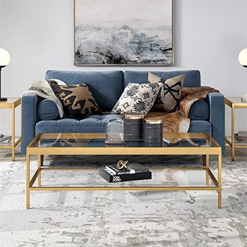 Evelyn&Zoe Alexis 54" Wide Rectangular Coffee Table, Brass