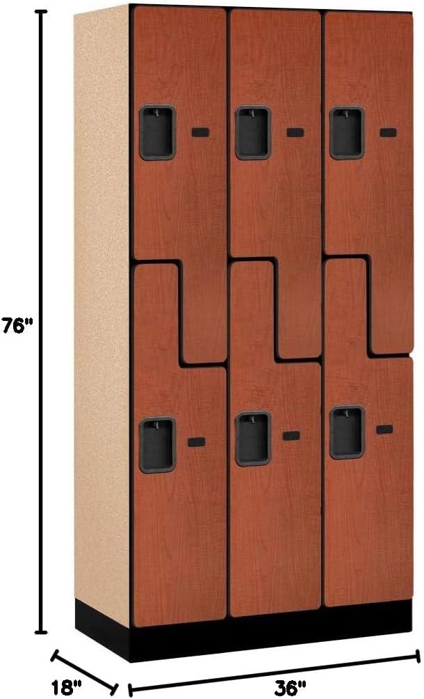 Cherry Wood Double Tier Lockable S-Style Locker, 76" x 36"