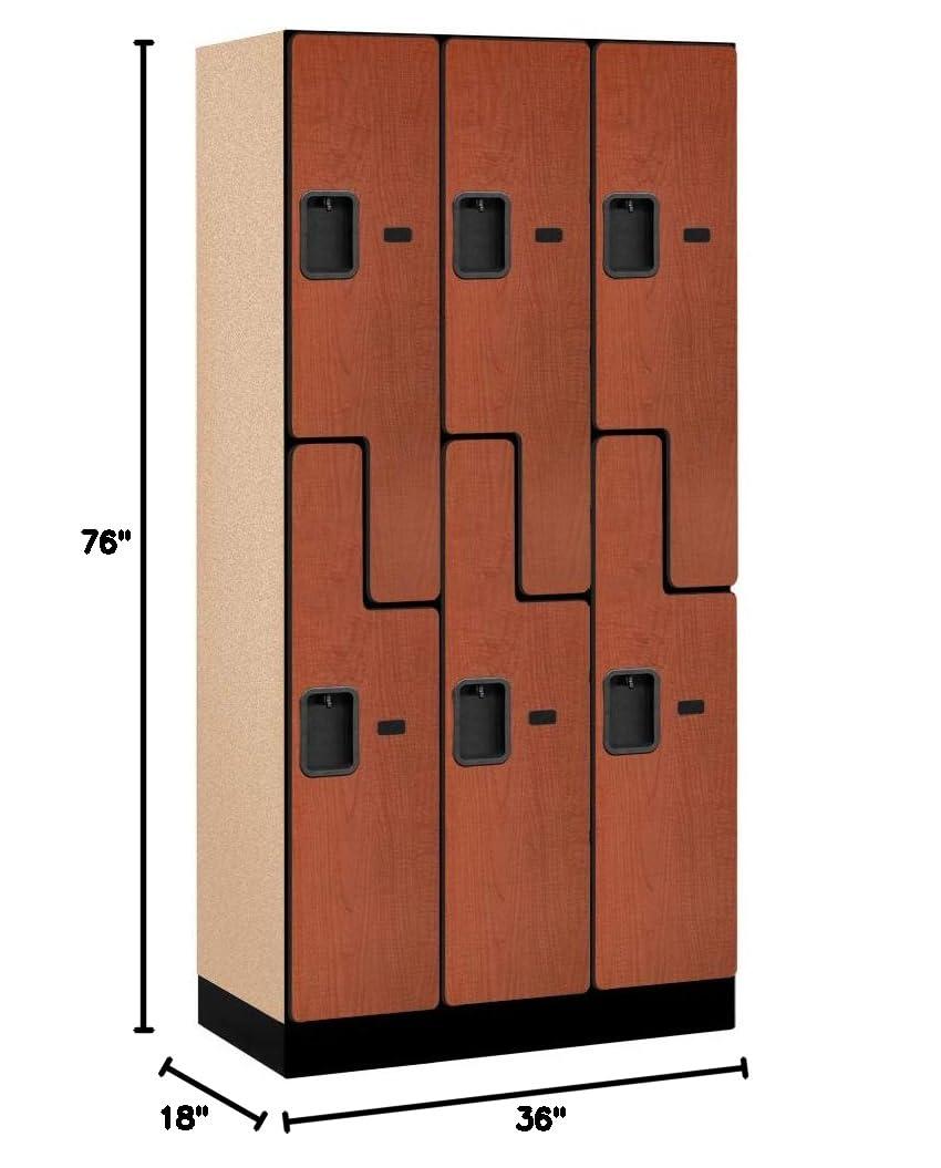 Cherry Wood Double Tier Lockable S-Style Locker, 76" x 36"