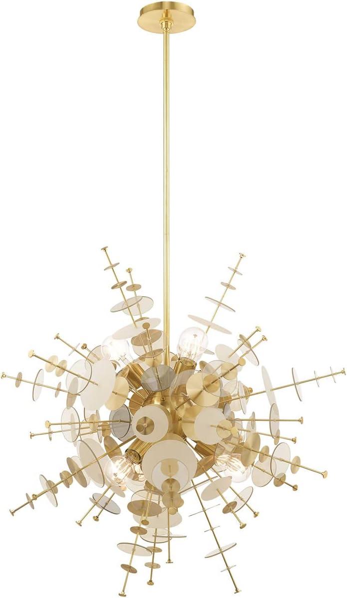 Circulo Satin Brass 6-Light Pendant Chandelier with Glass Discs