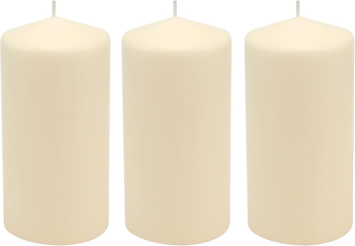 Stonebriar 3pk Tall 3'' x 6'' 65 Hour Long Burning Unscented Ivory Wax Pillar Candle