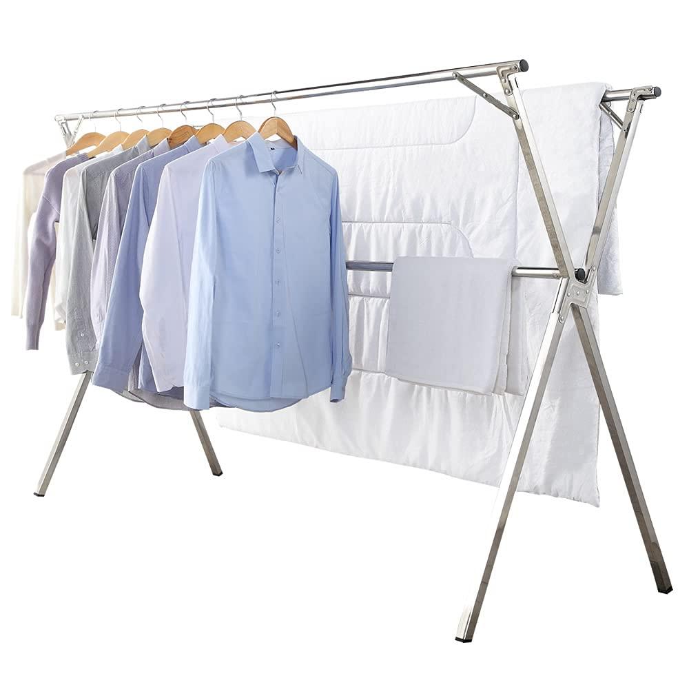 Clothes Drying Rack for Laundry Foldable,Stainless Steel Laundry Drying Rack for Indoor Outdoor,Foldable Easy Storage Clothes Rack for Drying, Garment Rack Space Saving, 63 Inches