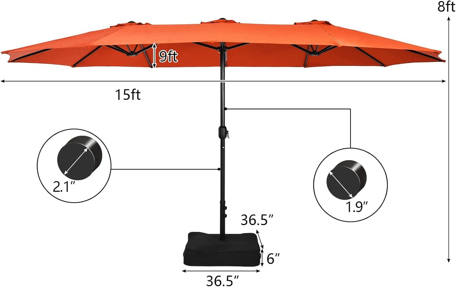 Tangkula 15Ft Double-Sided Patio Umbrella, Outdoor Extra Large Umbrella W/Hand-Crank System & Air Vents, Market Twin Umbrella W/ 12-Rib Sturdy Metal Frame for Poolside, Garden Backyard (Orange)
