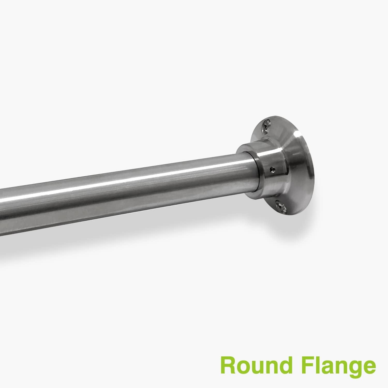 Naiture Straight Shower Curtain Rod Round Flanges, Zinc Alloy, Set of 2, Brushed Nickel Finish