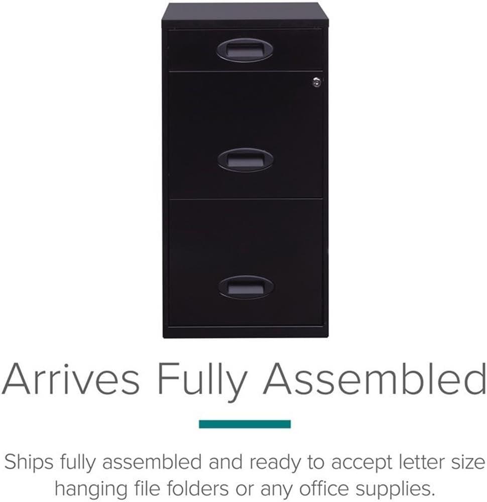 Space Solutions 3 Drawer Letter Width Vertical File Cabinet with Pencil Drawer, Black
