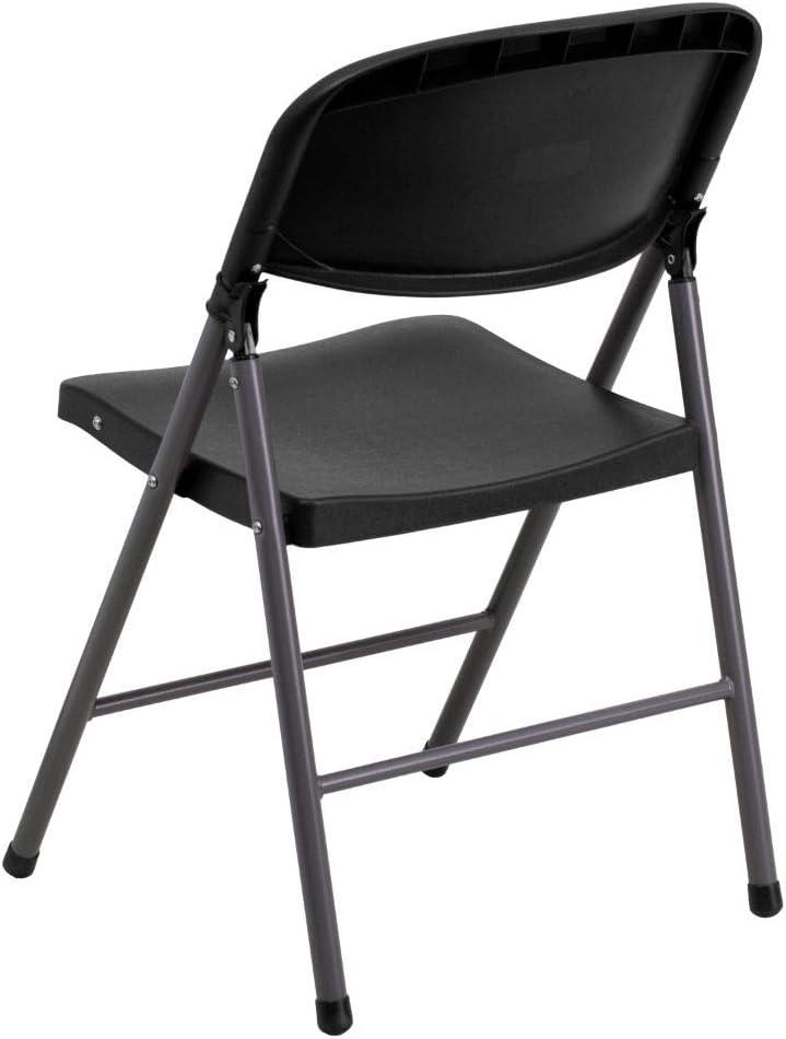 Flash Furniture 2 Pack HERCULES Series 330 lb. Capacity Black Plastic Folding Chair with Charcoal Frame