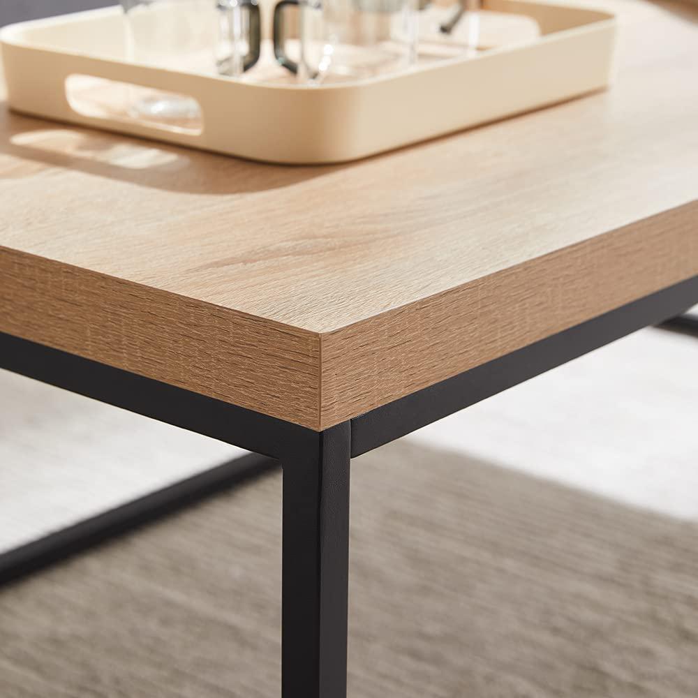 47" Large Natural Oak Coffee table for Living Room, Light Wood, Rectangle Modern Industrial, Wood and Metal, Extra thick tabletop