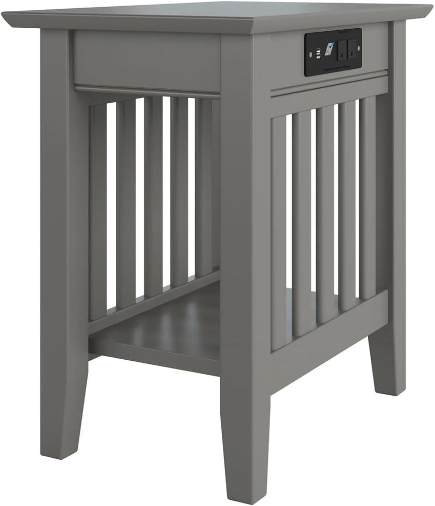 Mission Chair Side Table with Charging Station in Grey