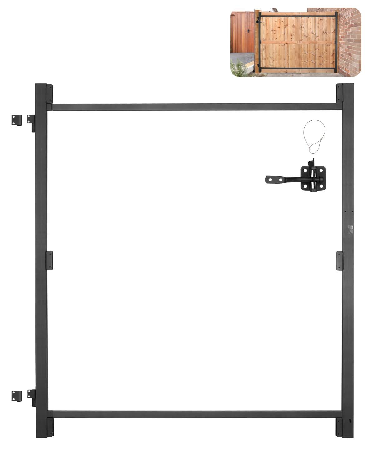 VEVOR Gate Building Kit, Fits 60 to 96 in Wide Openings, Up from 6 to 7 ft High Fence, Adjustable Gate Building Kit, Anti Sag Full Gate Frame Kit with Latch Lock, Screw, for Wooden Fence, Iron, Black