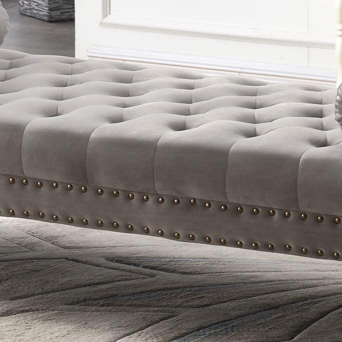 Stefania 71-Inch Gray Velvet Tufted Bench with Acrylic Legs