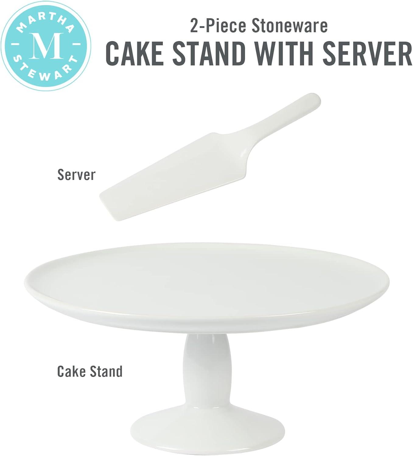 Martha Stewart 12" x 5.7" Stoneware Cake Stand W/ Server - White