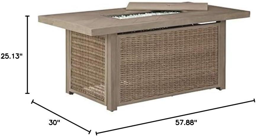 Danny Rectangle Resin/Wicker Propane Fire Pit Table with Hidden Fuel Tank