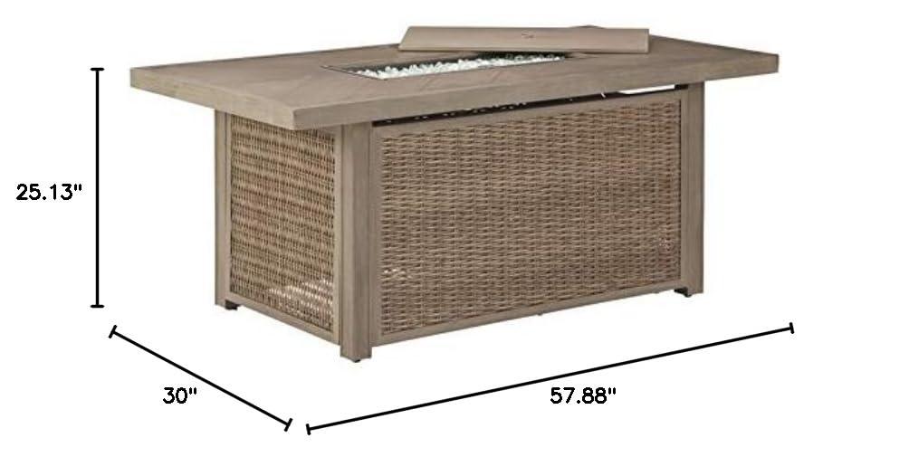 Danny Rectangle Resin/Wicker Propane Fire Pit Table with Hidden Fuel Tank
